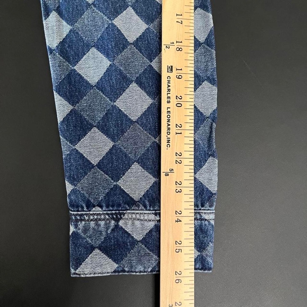 Round Two Diamond Checkerboard Denim Trucker Jacket - Picture 8 of 8